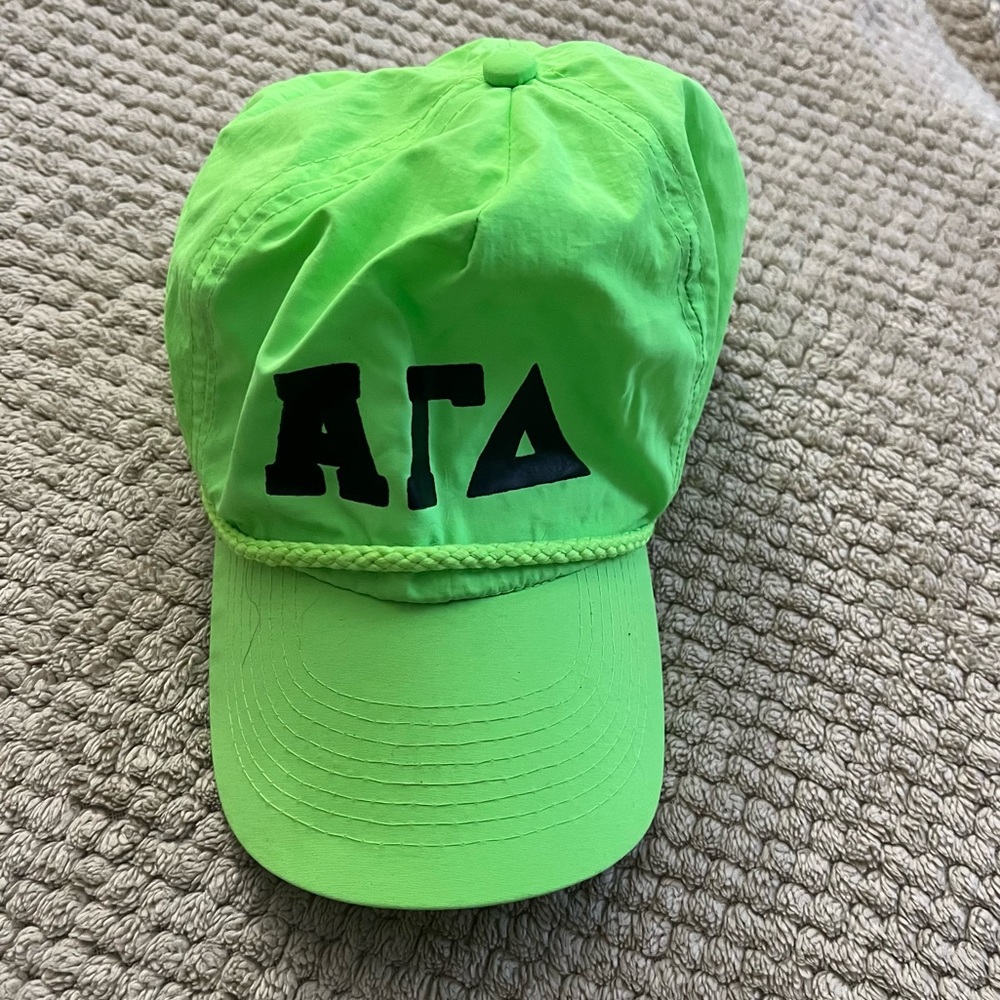 Neon green Alpha Gamma Delta trucker hat